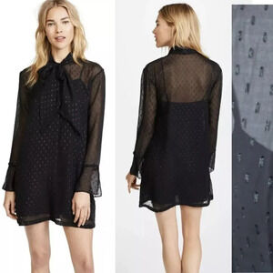 New! Theory Metallic Silk Scarf Dress/ Black 17999